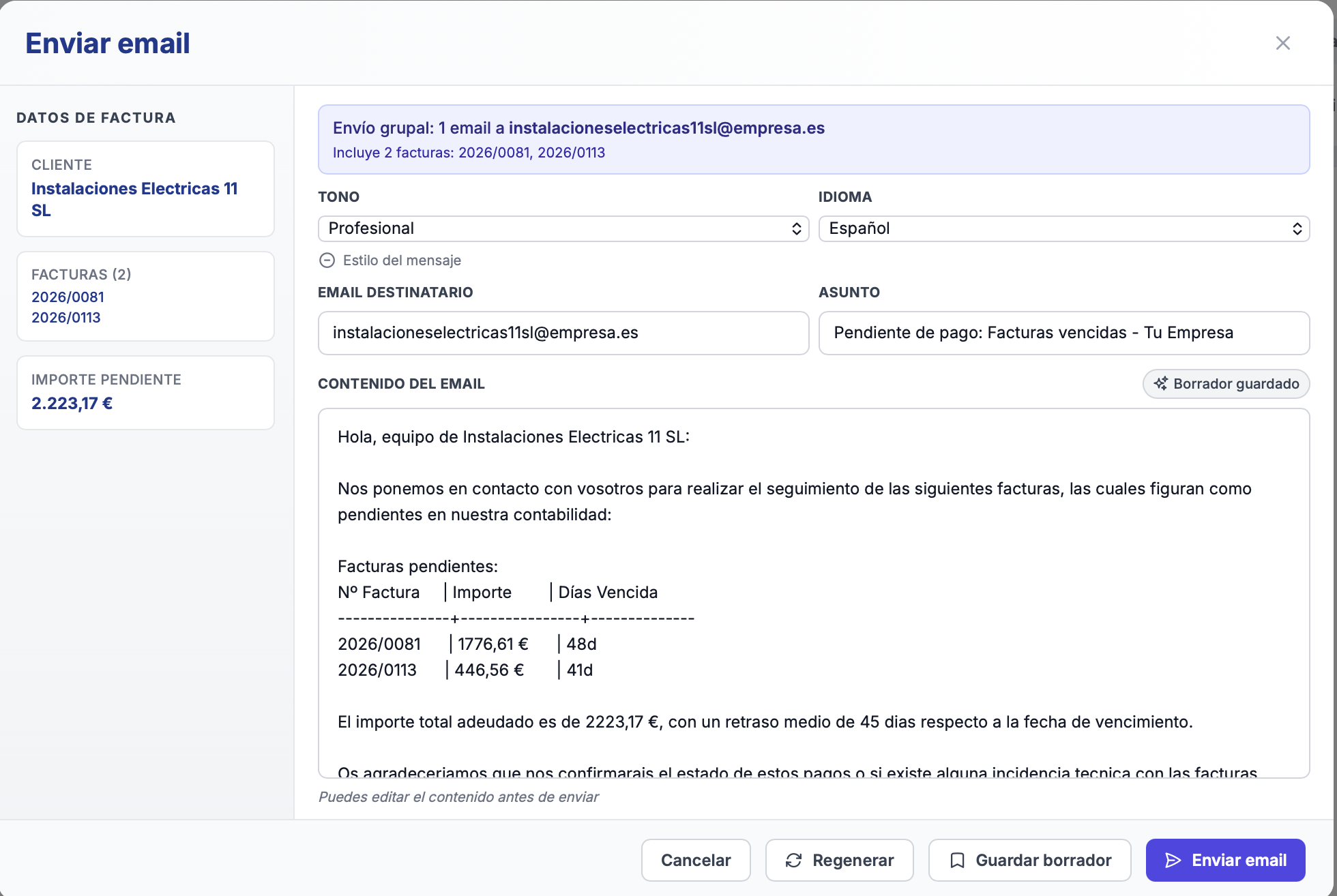Borrador de email y llamada — aprueba antes de enviar